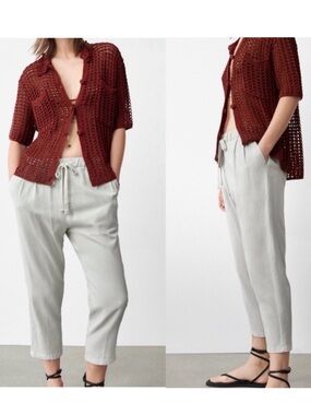 Zara Cream Ecru High Rise Slouchy Elastic Waist Weekend Pants Small